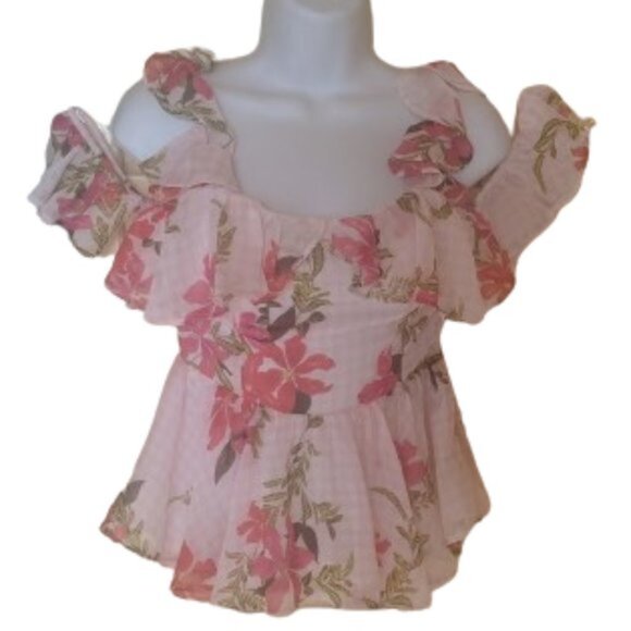 GUESS Peplum White Red Floral Blouse Top XS NEW NWT - Picture 1 of 6